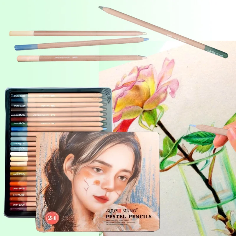 24 Color Sketch Charcoal Set Full Color Easy To Color for Outdoor Sketching Portrait Painting Clothing Design