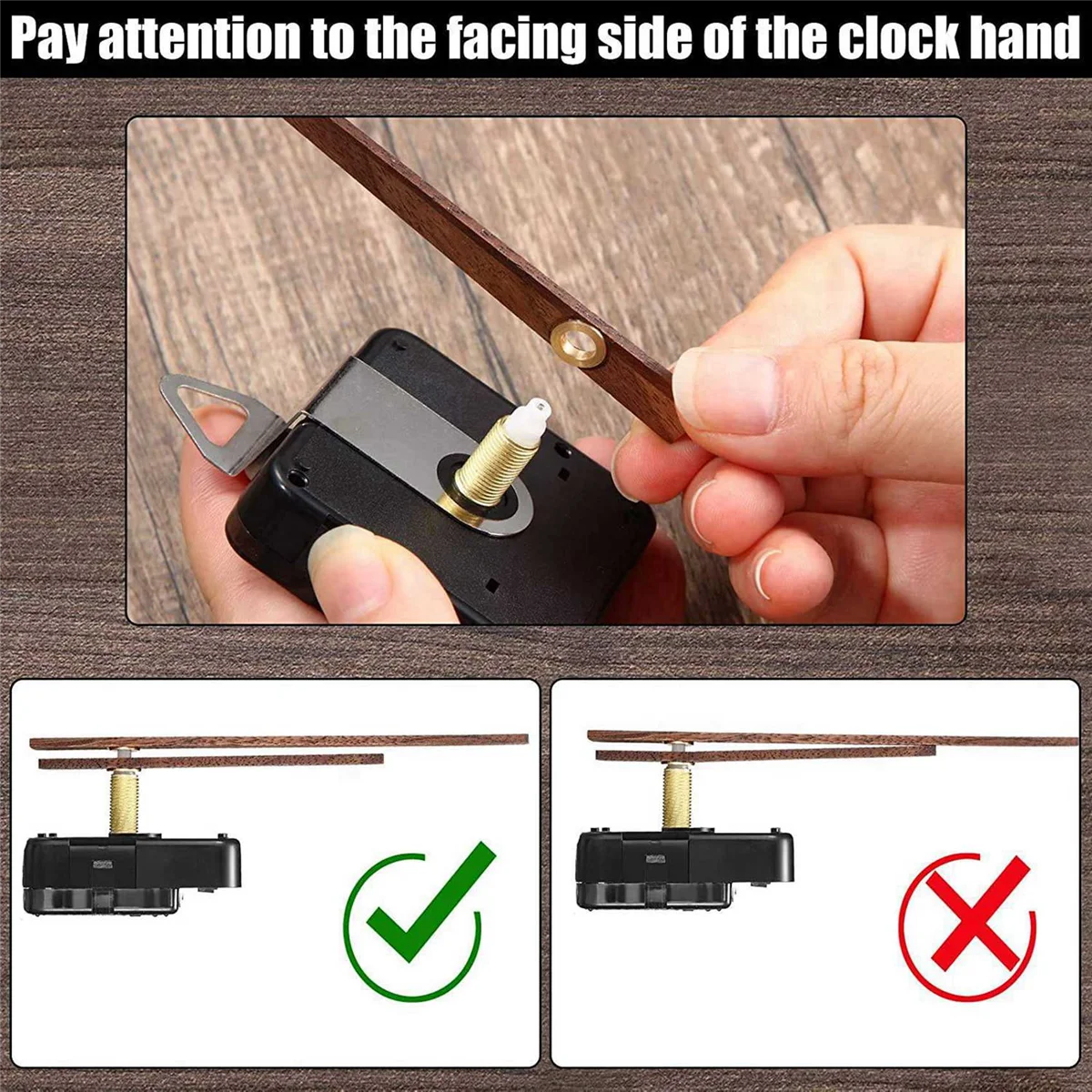 New 4 Pcs Quartz Clock Movement Mechanism Parts with 4 Types of Walnut Wood Clock Hands Clock Accessories for Clock Repair