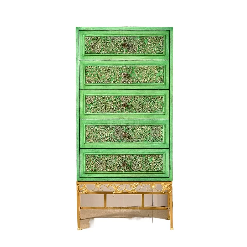 American retro dark green gold-painted glass wine cabinet locker