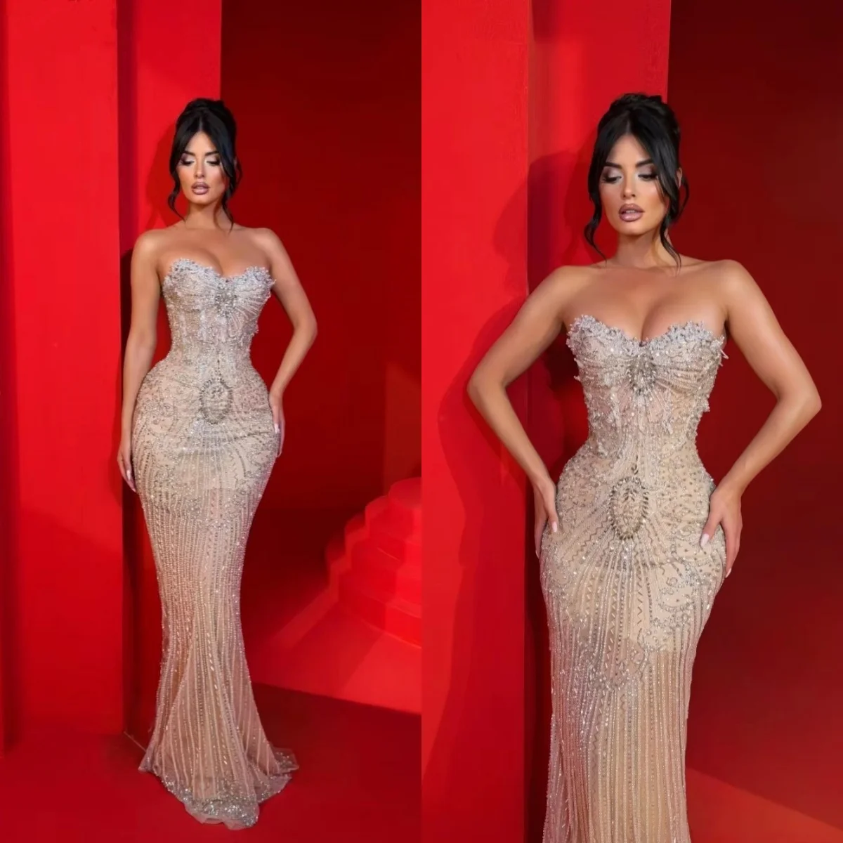 Exquisite Beading Wedding Dresses Strapless Bridal Gowns Illusion Sequins Slim Fit Sleeveless Customized Vestidos De Novia