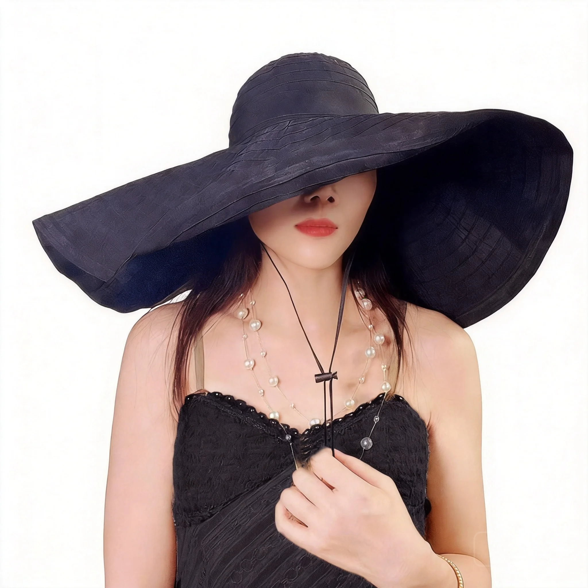 Women 100% Cotton Super Wide Brim Uv Protection Sun Hat Breathable Shapeable Summer Outdoor Full Face Cover Sunscreen Hat Black