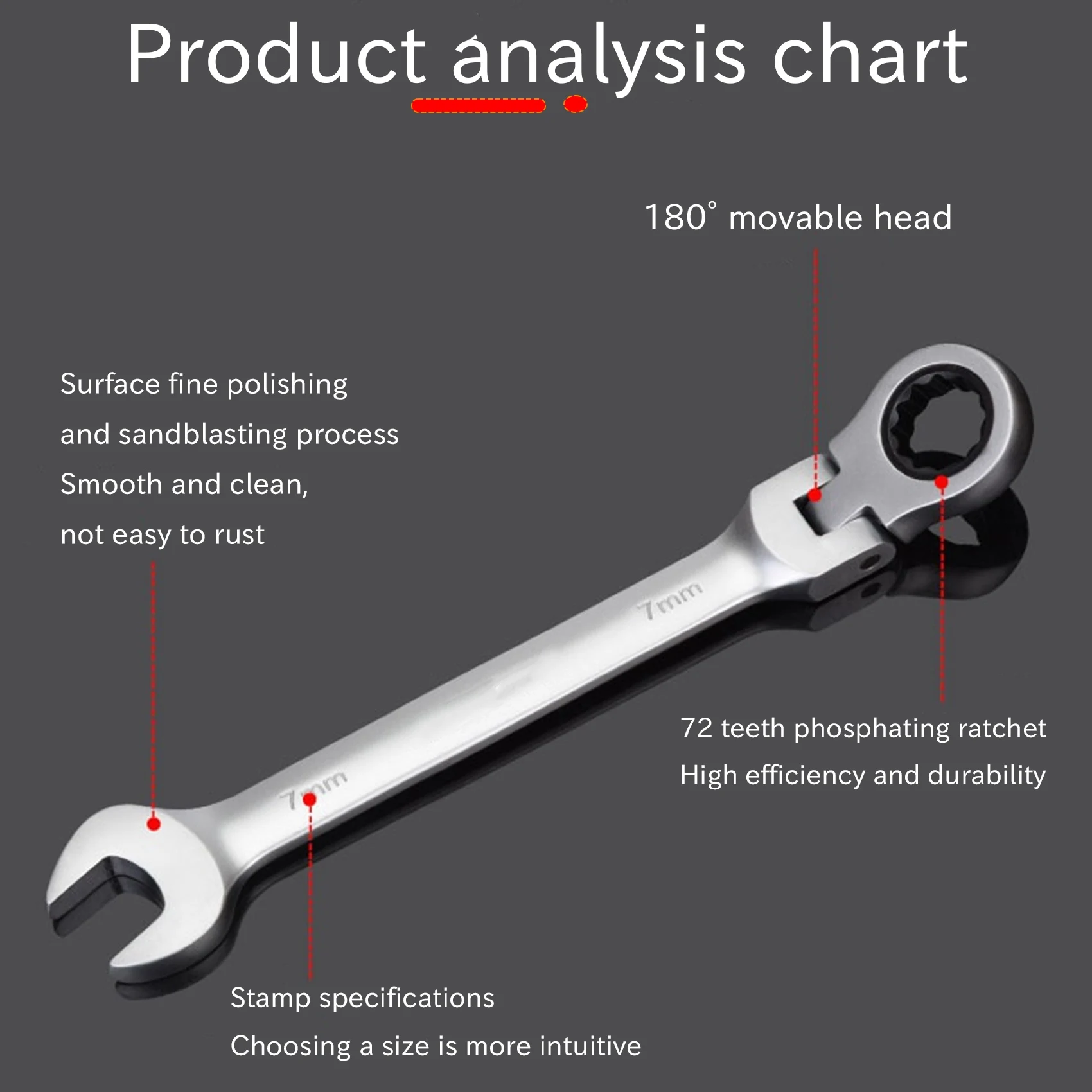 Top Sale 7mm Flexible Head Ratchet Action Wrench Spanner Nut Tool