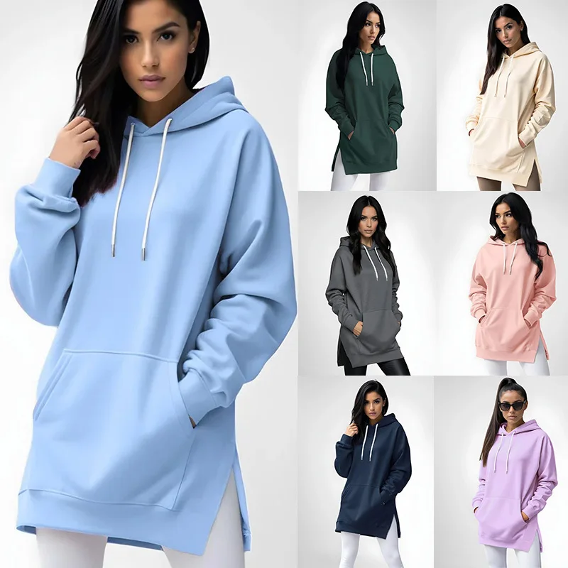 Hoodies Coats Women Solid Sweatshirts Jacket Pocket Drawstring Hooded Slight Strech Loose Casual Office Lady 2026 Spring Autumn