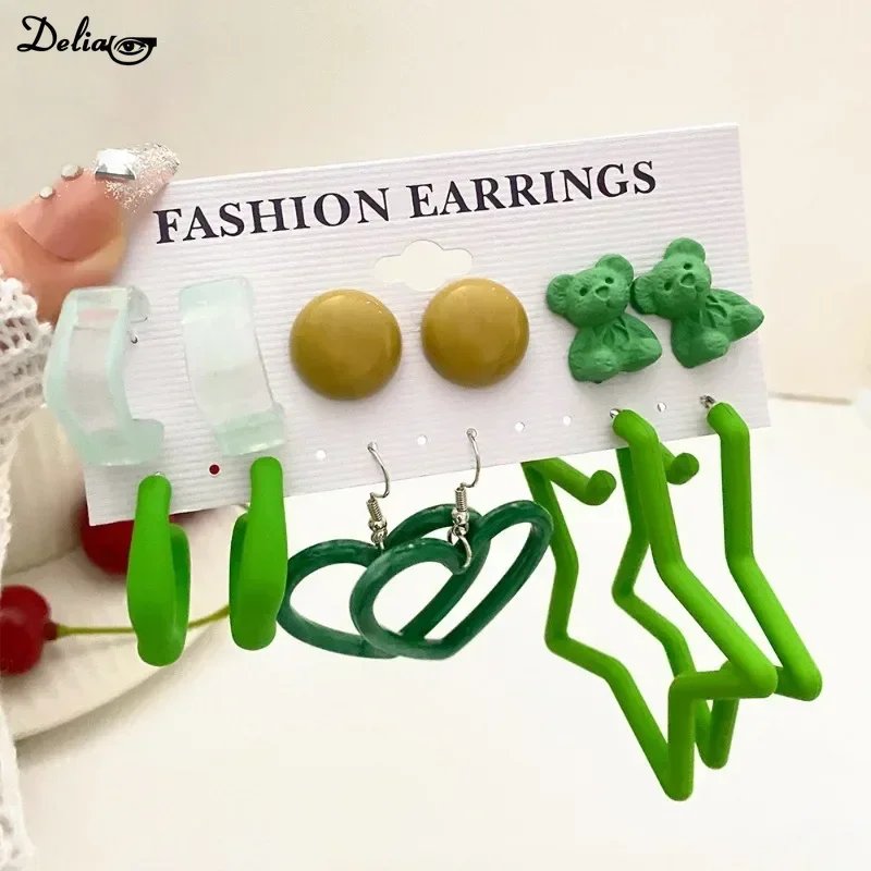 5 Pairs Set Women\'s Resin Earrings for Women Extra-large Size Fashion Jewelry Geometric Crystal Heart Stud Earrings Jewelry 2024