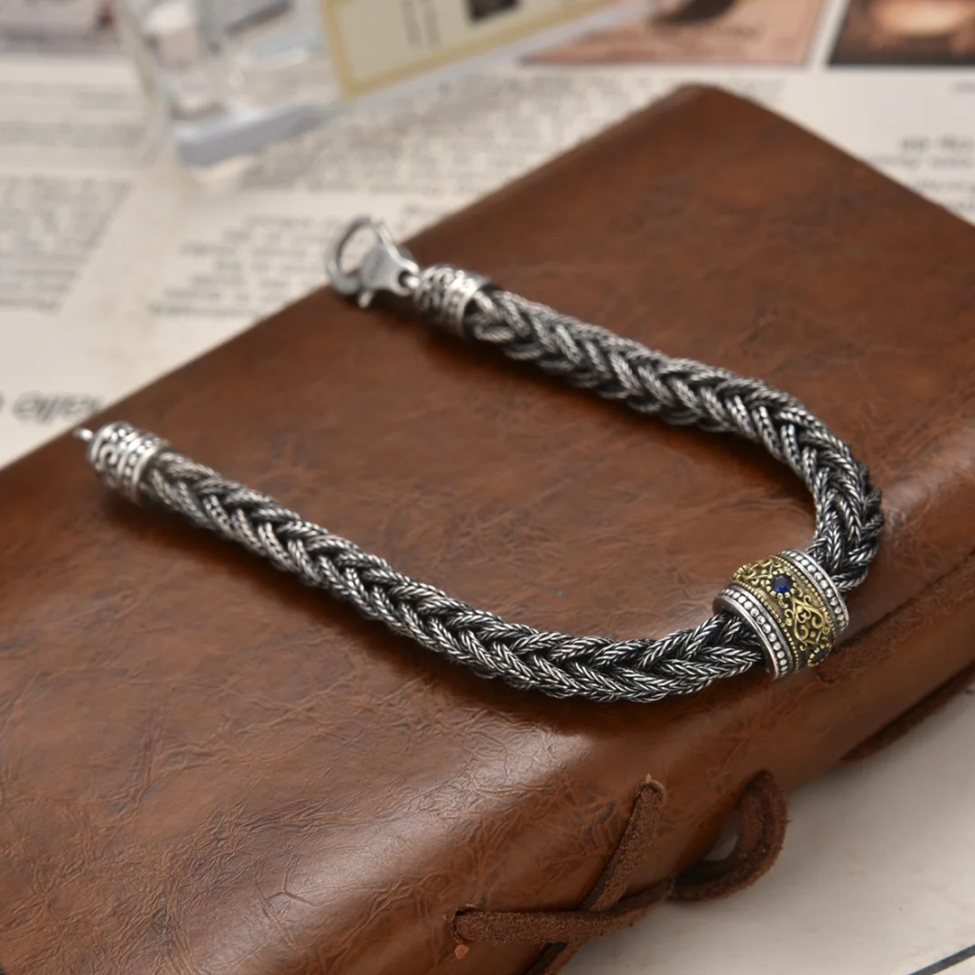 New S925 Silver Jewelry Fashionable And Niche Byzantine Style Woven Fox Tail Rotating Beads Square Bracelet Selected Gifts