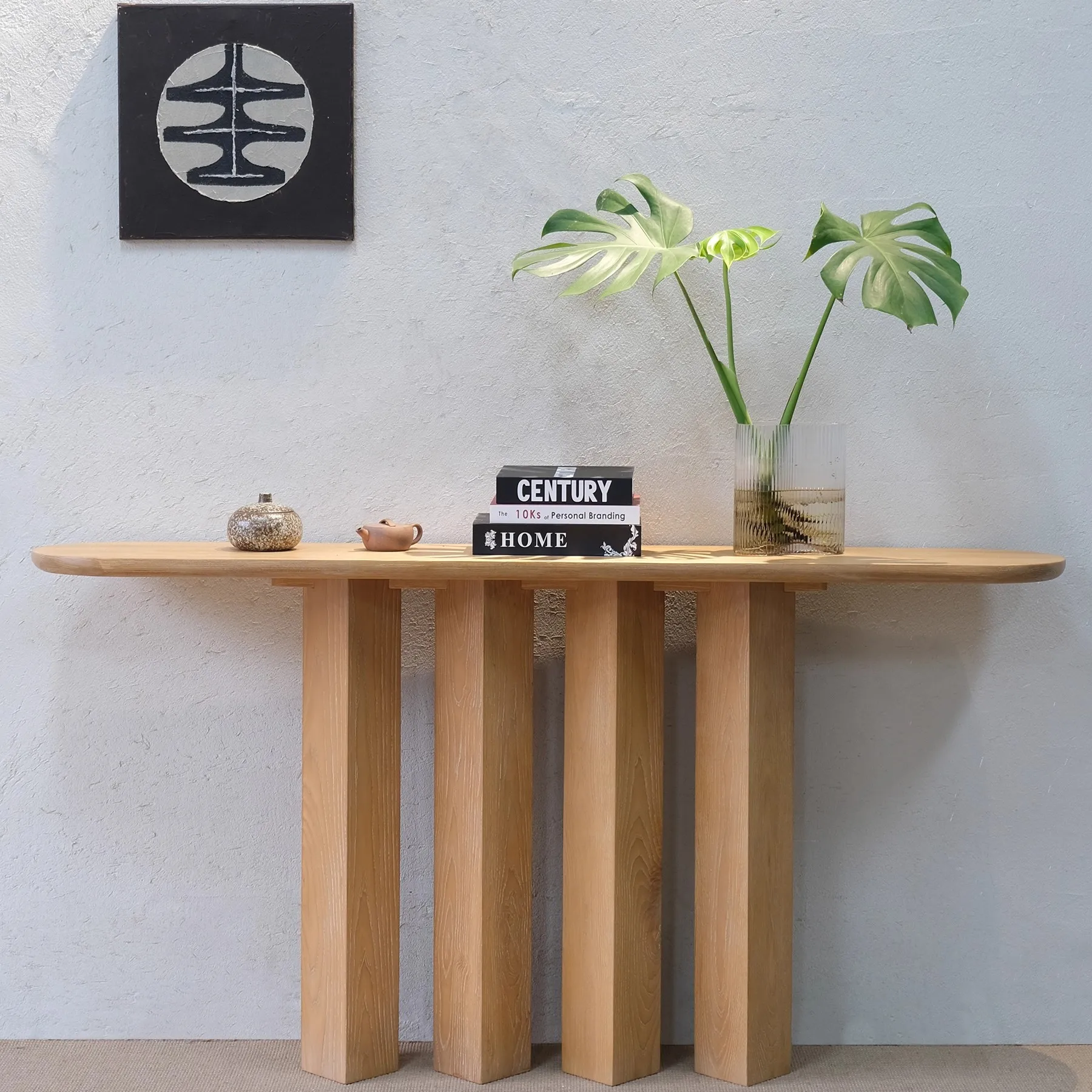 YJQ Modern Simple Entrance Bar Oval Simple Table Entry Solid Wood Large Board Entrance Platform