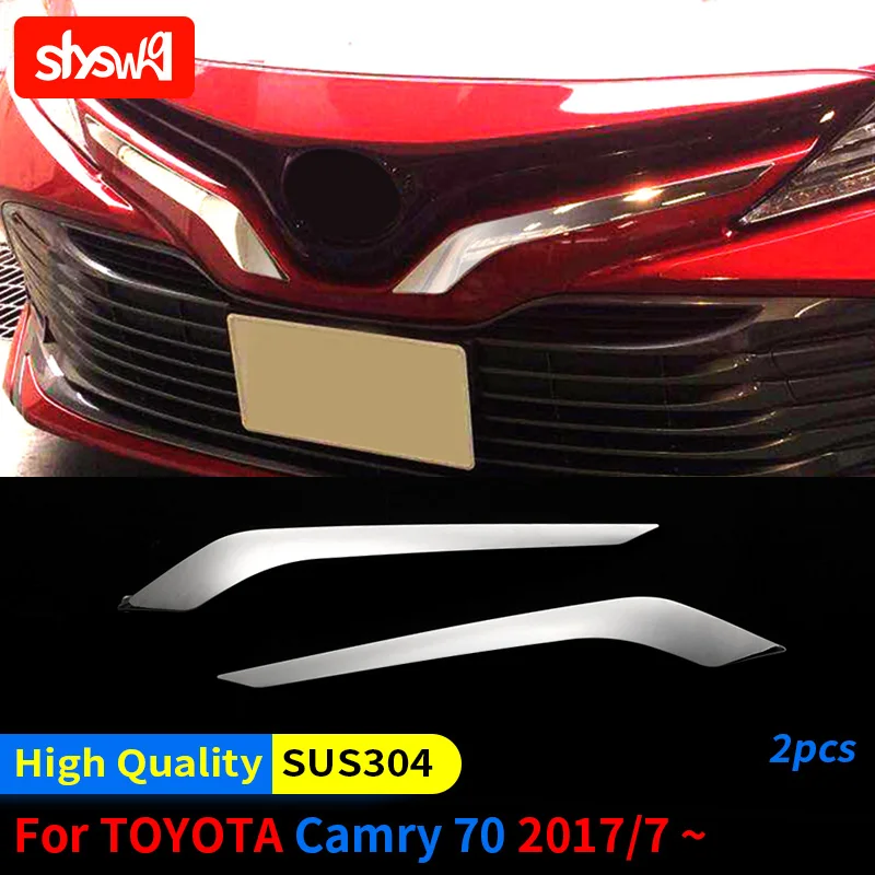 Accessories For Toyota Camry 70 2017-2021 Front Emblem Trim Molding Logo Strips Stainless Steel Kit Stickers Decoration 2 PCS