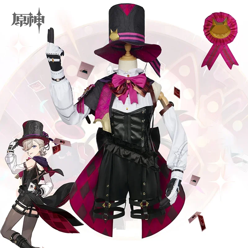 Genshin Impact Lyney Cosplay Costumes Wig Fontaine Magician Cosplay Halloween Carnival Party Women Men Uniform Hat XS-XXXL