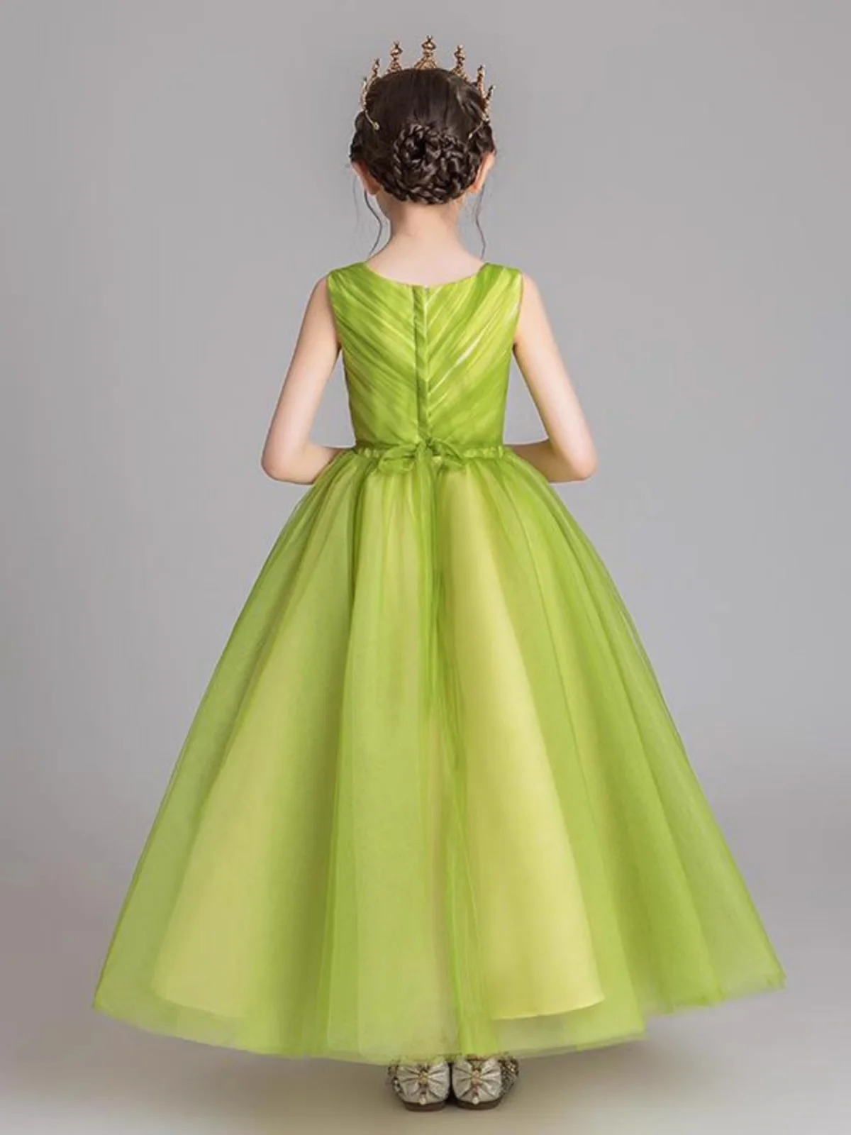 Meisjes V-hals Mouwloos Top Geplooid Tule Tienerjurk Klein concertjurk Junior bruidsmeisjesjurk Verjaardag Communie / Op maat