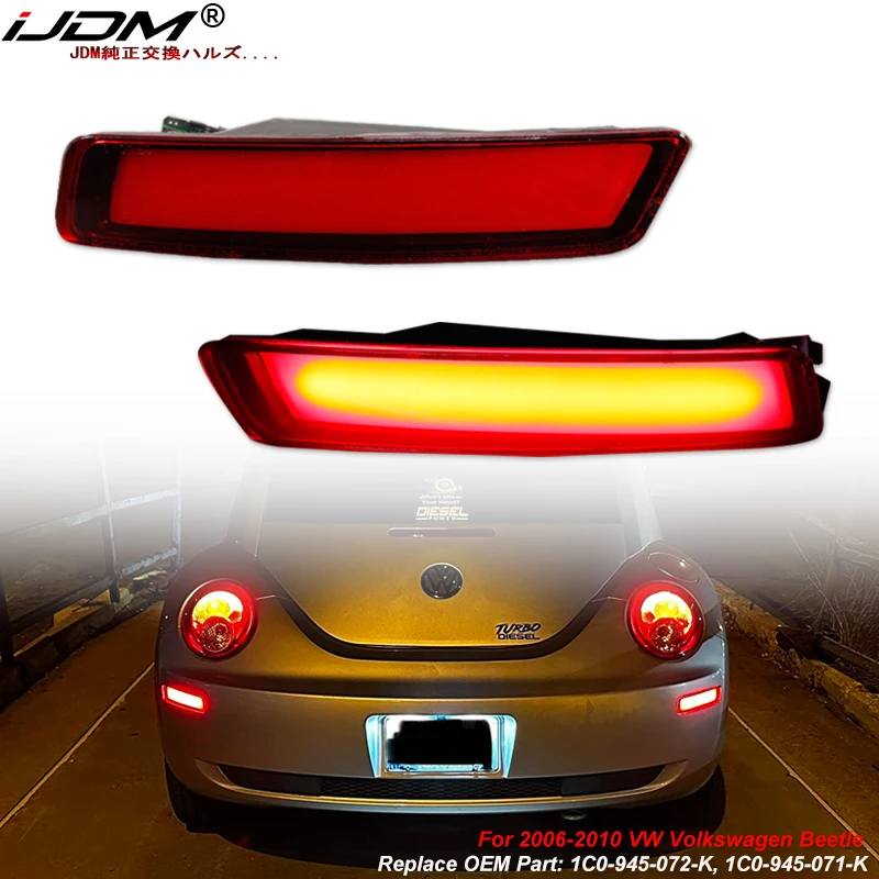 iJDM Car Red Rear Bumper Reflector Light Assembly For Volkswagen Beetl Parking/Driving/Rear Fog Lamps 2006-2010 T10 12V LED