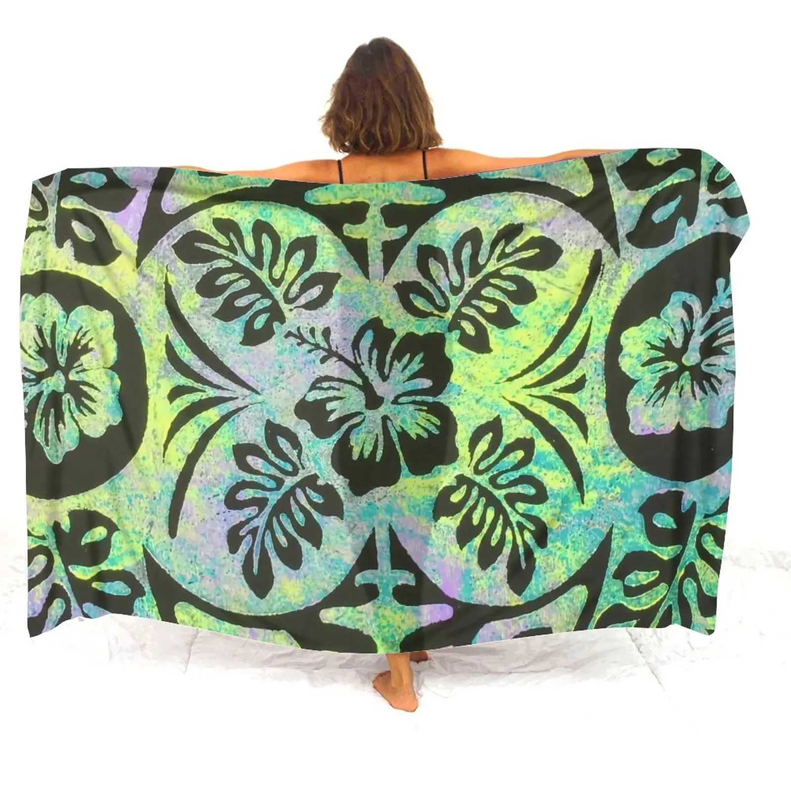 Polynesian Ladies Seaside Party Shawl Anti-Slip Sarong Bikini Windproof Coat Comfortable Sarong Custom Floral Print