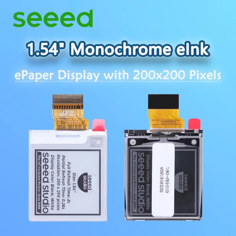 

Seeed 1,54-дюймовый монохромный дисплей eInk/EPaper с разрешением 200x200 пикселей, интерфейсом SPI, поддержкой XIAO/Arduino/STM32