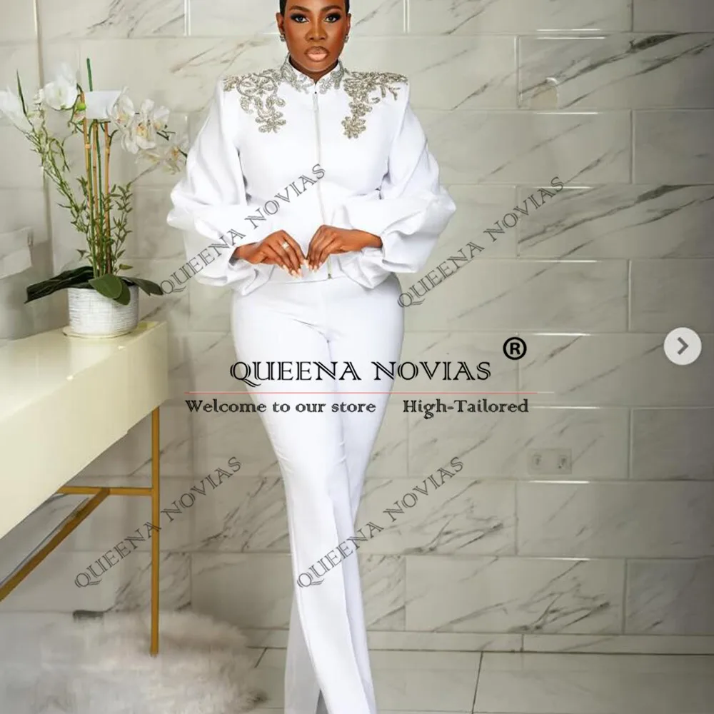 

Modern Bride Mother Dresses Customized Designer Sliver Beaded Stones Prom Blazers 2 Pieces Ladies Pants Suits Women Party Gowns