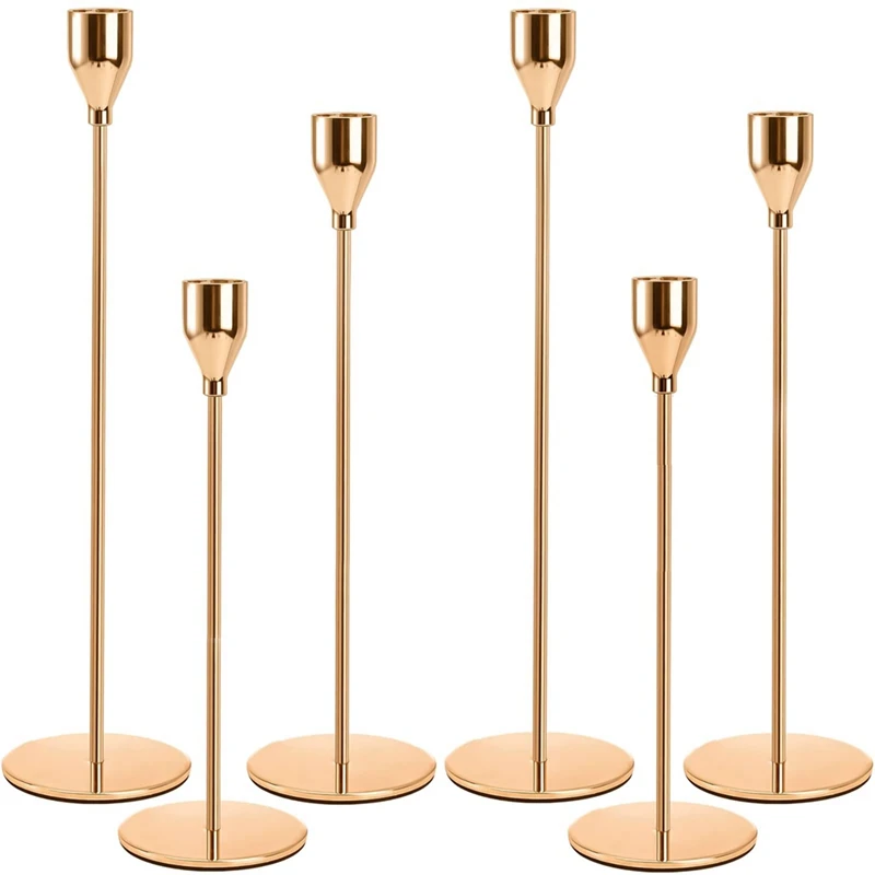 6Pcs Gold Candle Holder For Taper Candles, Candlestick Holders Metal Tall Candle Stand For Taper Candles Candle Holder Durable