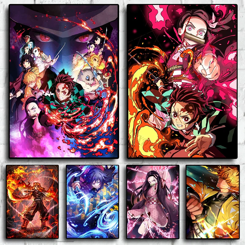 اليابان الكرتون أنيمي شيطان القاتل شخصيات مانغا الفن ديكور جدران المنزل صورة لغرفة المعيشة قماش اللوحة طباعة الملصقات هدية #1