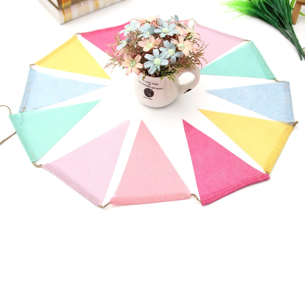 

12pcs Hessian Burlap Pennant 6 Colors 3.5M Rope Lightweight Party Decoration For Wedding Birthday Graduation Triangle Garland