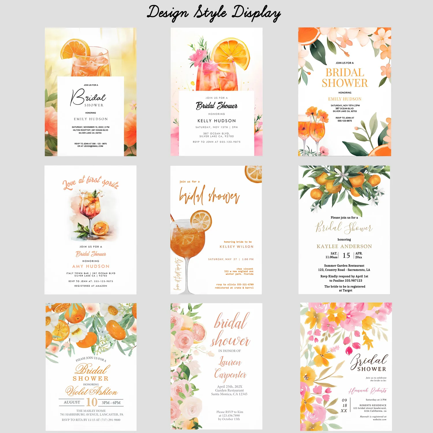 Custom Bridal Shower Invitation Cards, Personalized Paper Wedding Invitations Cards, Flowers Fruits Wedding Shower Invitations