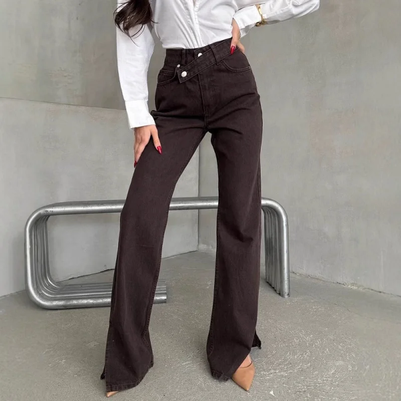 

Unique Design Straight-Leg Jeans for Women High Waist Loose Slimming Floor-Length Pants