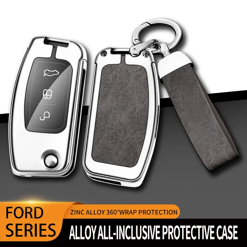 Metal Leather Car Key Case For Ford Focus 2 3 Ecosport C-Max S-Max Ka Mondeo Kuga Galaxy Fiesta Key Chain Accessories
