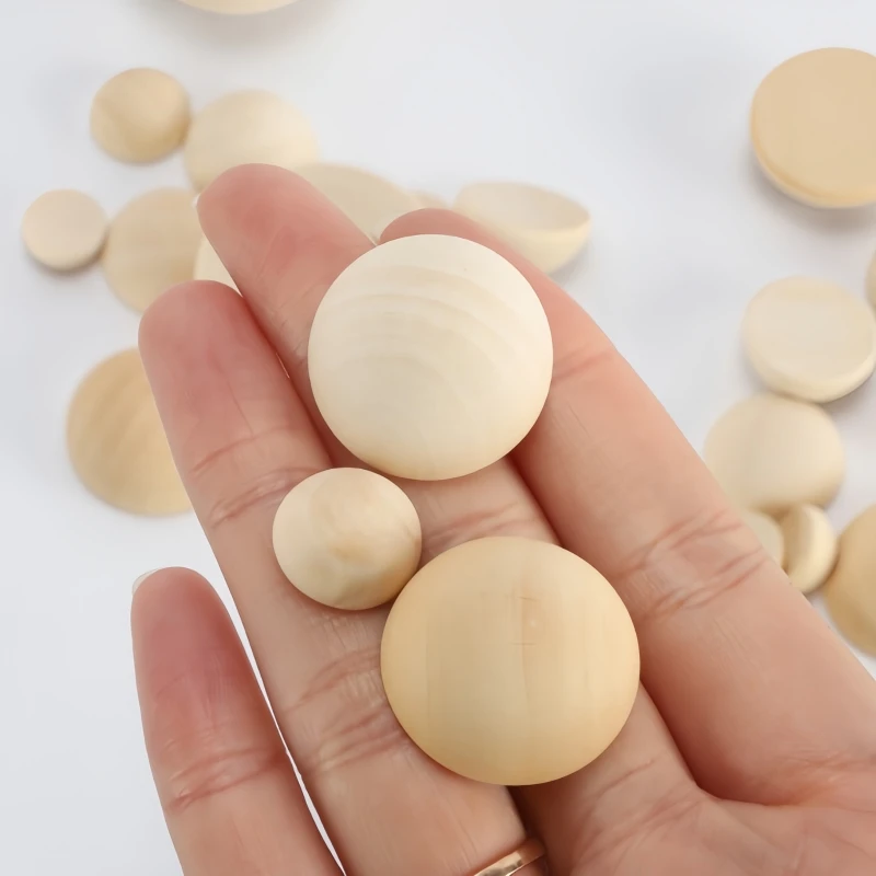 10-30mm Natürliche Halbe Holzperlen Unbehandelte Gespaltene Holzkugeln für DIY-Bastelarbeiten Kinderkunstzubehör Heimdekoration – Detail 5