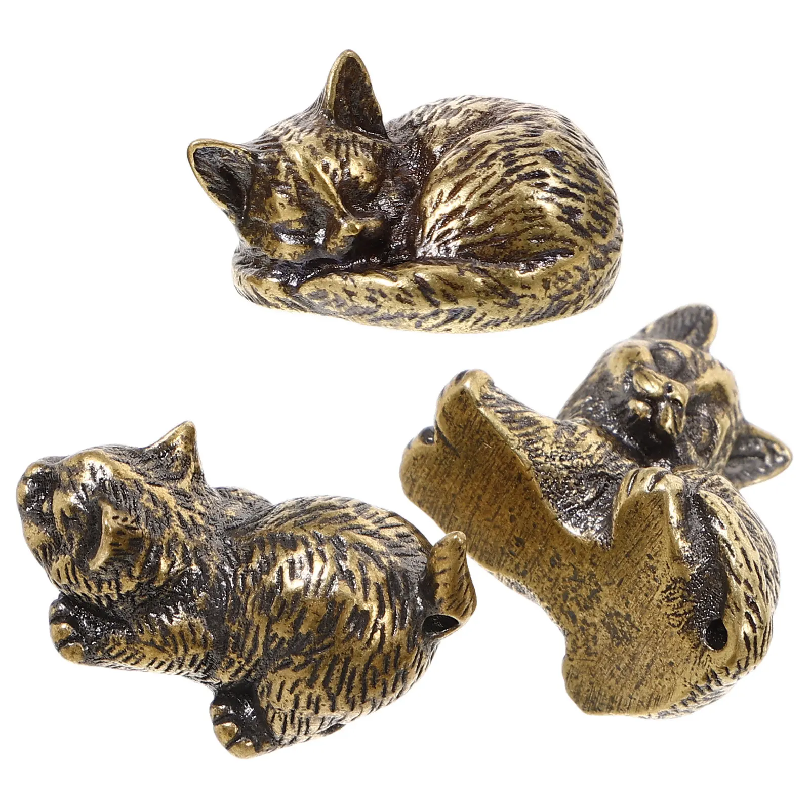 

3pcs Mini Brass Cat Statue Desktop Decor For Home Office Table Ornament Brass Animal Statue Cat Figurines Decor
