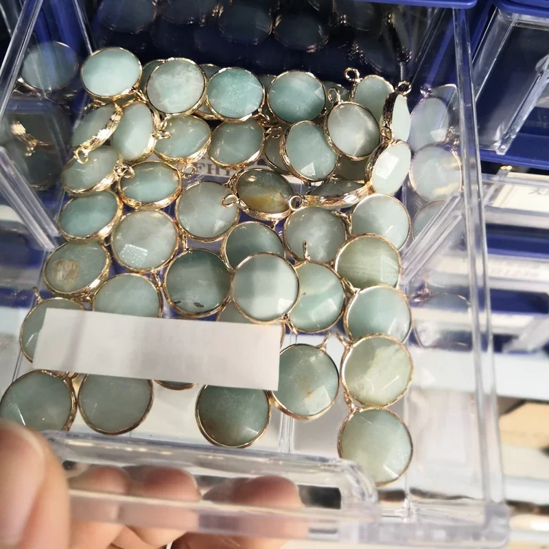 2PCS Natural Stone Round Faceted Charms 16x20MM Dalmatian Amazonite Howlite Pendant For Jewelry Making Earrings Bracelet DIY