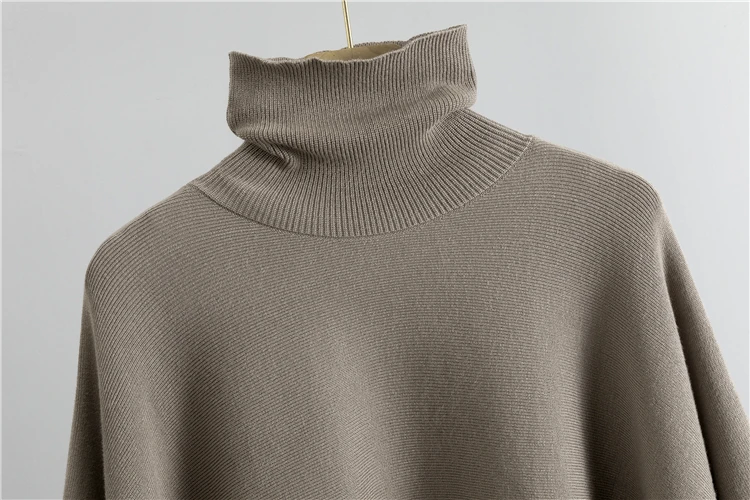 Neues Herbst/Winter Elegantes Rollkragen-Cape-Top mit Weiten Hosen Locker Sitzendes Set Modisches Strick-Zweiteiler für Damen – Detail 8
