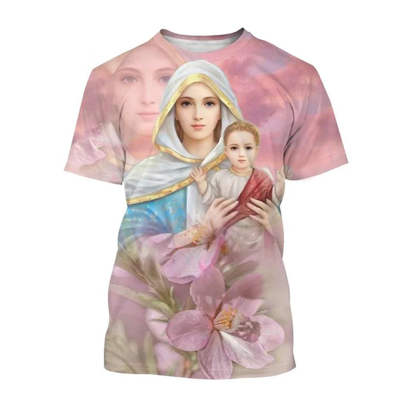 

Vintage Virgin Mary&Son T-shirt 3D Print T Shirt Summer Men's Oversized Short Sleeve Tops Tees Men's Designer Clothes