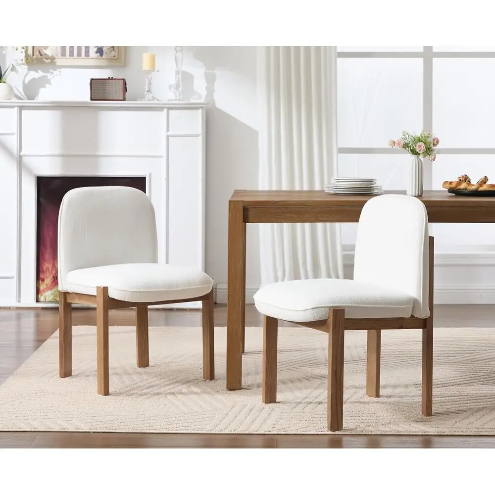 

Dining Chairs Set of 2 Modern Upholstered Linen Dining Room Chairs with Solid Wood Legs Farmhouse Armless Kitchen Chairs Comfy K