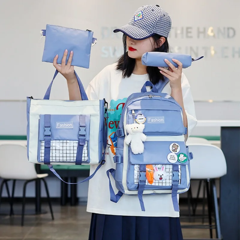 Mochila para estudiantes de secundaria, conjunto de cuatro piezas para escuela primaria, adecuada para el estudio de niñas, bolsa de corrección