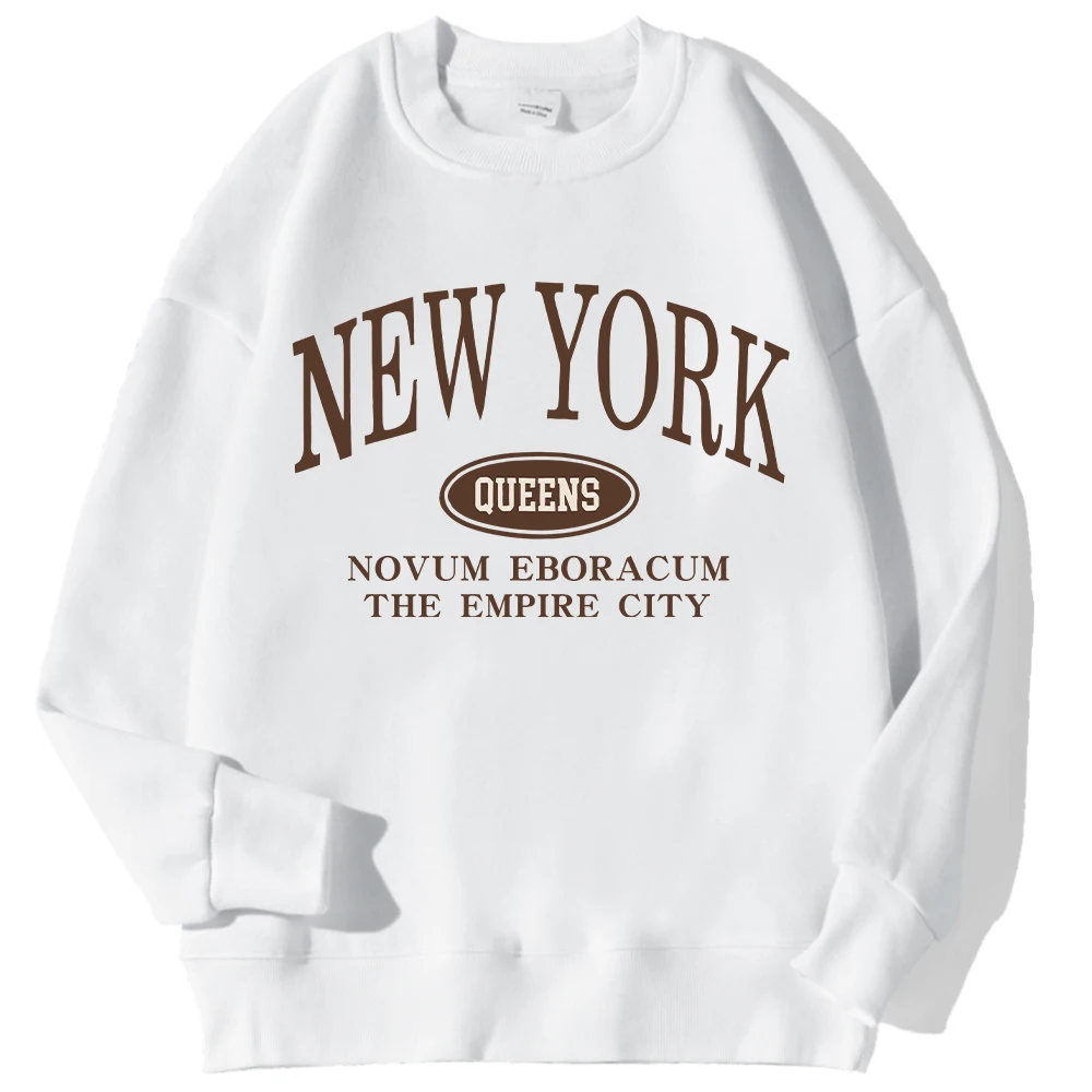 Casual Womens Sweatshirt New York Queens Letter Printed Pullover Comfortable Crewneck Fleece Soft Hoodie Autumn Winter Clothing