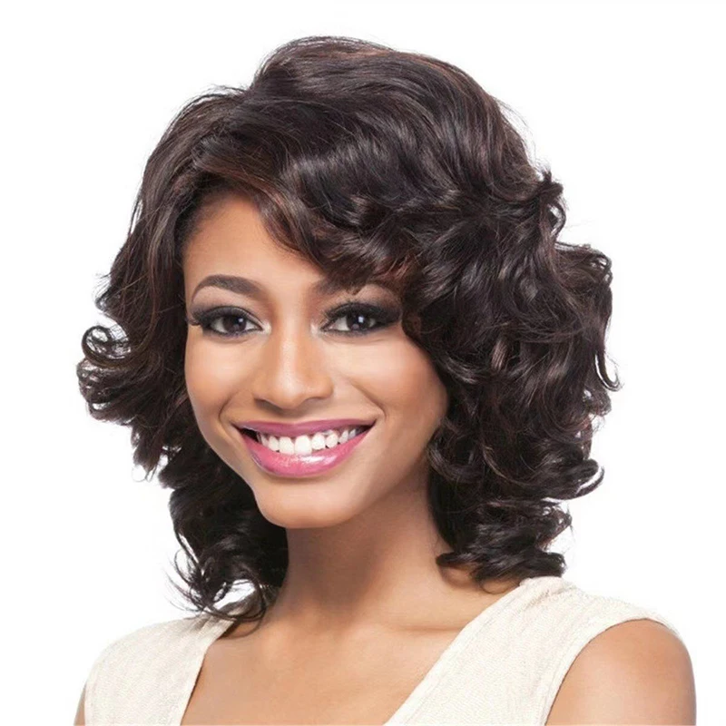 

Party Middle Age Woman Wig Fluffy Short Curly Hair Bar Clothing Match Side Swept Bangs Wig Cover Banquet Headwear Short Hair