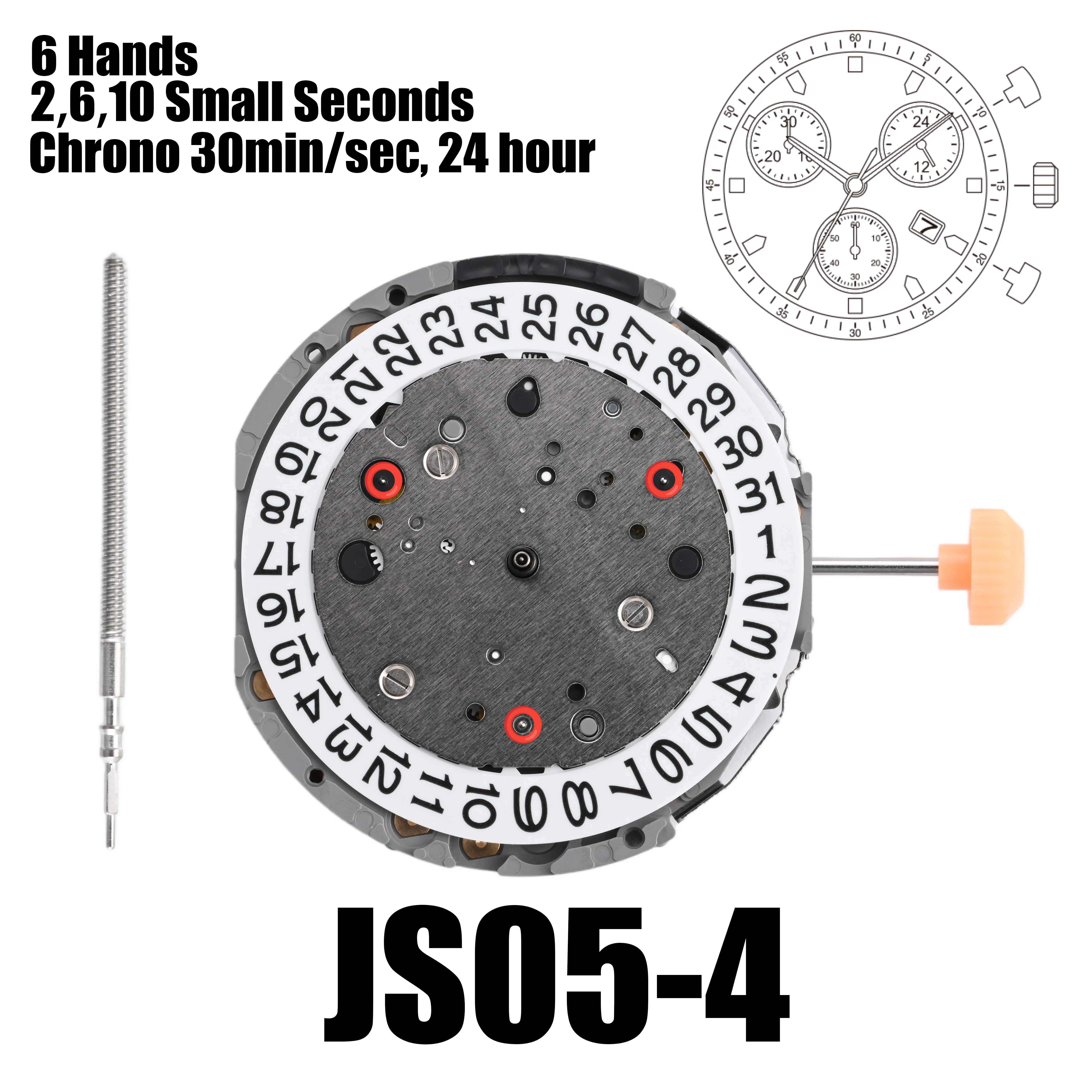 การเคลื่อนไหว JS05 Miyota การเคลื่อนไหวของ JS05 2,6,10ขนาดเล็กวินาทีโครโนกราฟโครโน30นาที/วินาที24ชั่วโมงขนาด12 1/2ความสูง4.30มม.