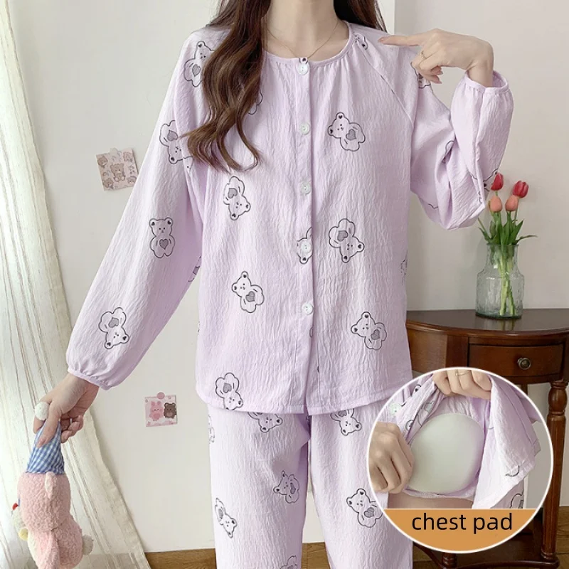 

Autumn Chest Pad Pajamas Set Sleepwear Pijama Women's Loungewear Two-piece Suit Long Sleeve Top Trousers Sets Pyjama Pour Femme