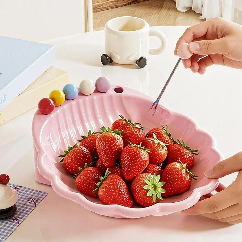 Shell Fruit Plate With Fork Large Capacity Salad Plate Comfortable Grip High-value Appearance Fruit Bowl