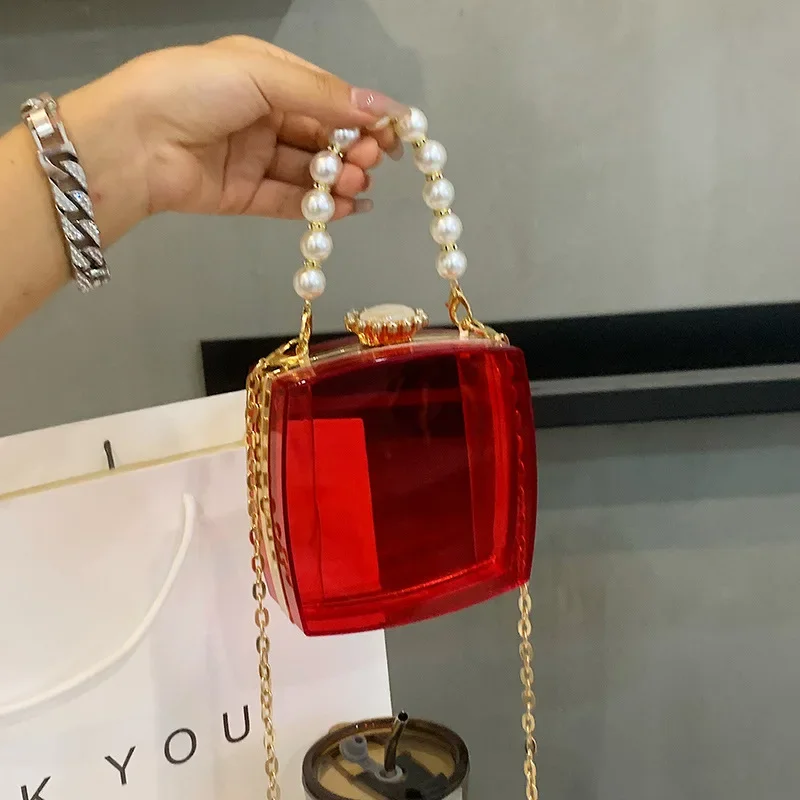 Pearl Acrylic Box Clutch Look Clutch Bag 2023 Fashion Pvc Clutch Bag Unique Clutch Bag Mini Evening Purse Chain Crossbody Bag