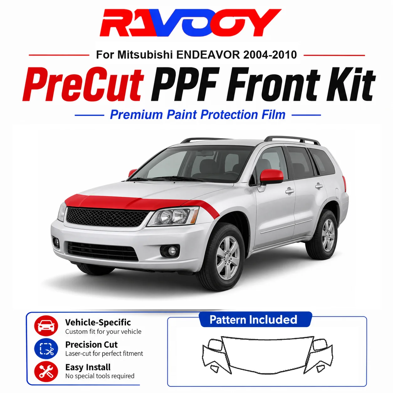 

8.5mil TPU Precut PPF Kit For Mitsubishi ENDEAVOR 2004-2010 - Hood, Fenders & Mirror Set - Self-Healing Clear Bra Film