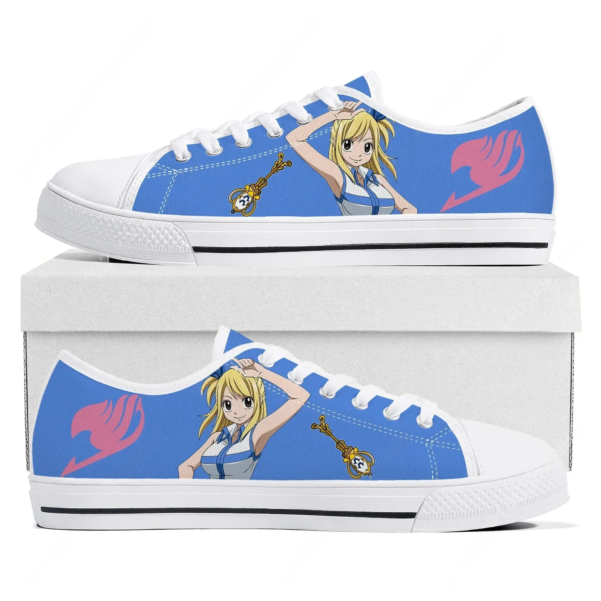 Lucy Heartfilia Fairy Tail Zapatillas bajas de lona para hombre y mujer, zapatillas de lona de alta calidad para adolescentes, zapatos para parejas, zapatos blancos personalizados