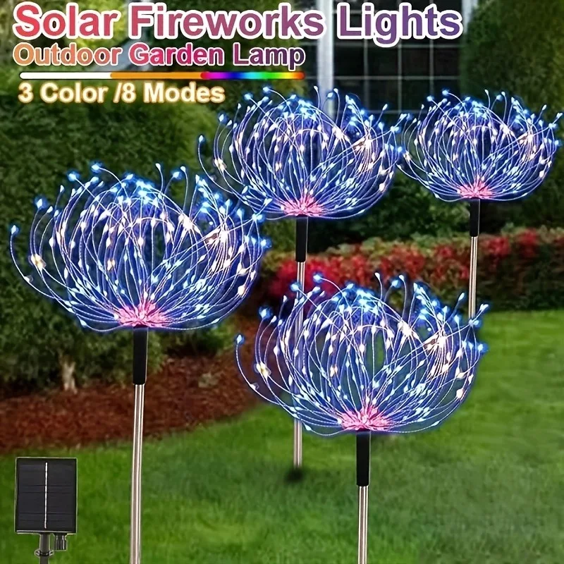 4PCS 240/320LED Solar Firework Lights Ourdoor Waterproof Garden Decor Dandelion Solar Pathway Light for Patio Balcony Yard Lawn