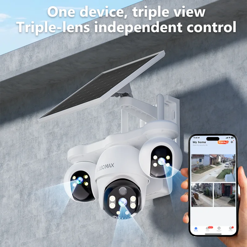 كاميرا مراقبة V380 PRO 4G تعمل بالطاقة الشمسية بدقة 12 ميجابكسل 360 درجة °   رؤية كاملة الألوان للرؤية الليلية لا تحتاج إلى شاشة تحكم عن بعد لواي فاي