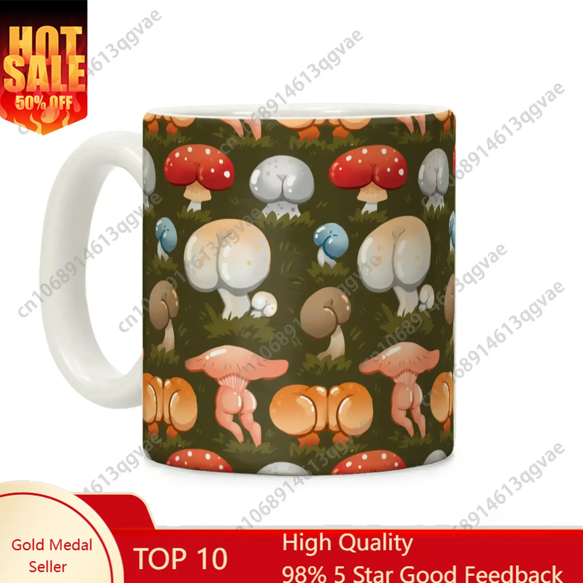 

Mushroom Pattern Coffee Mug Ceramic Drinkware Printed Handles funny coffee