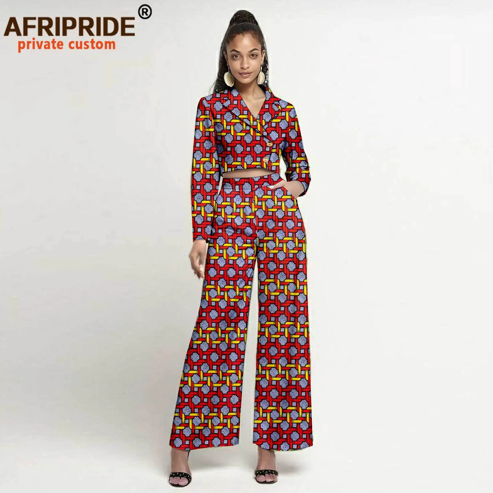 

African Clothes for Women Single Breasted Short Tops and High Waist Pants 2 Piece Set Ankara Attire Print Outfits 2526089