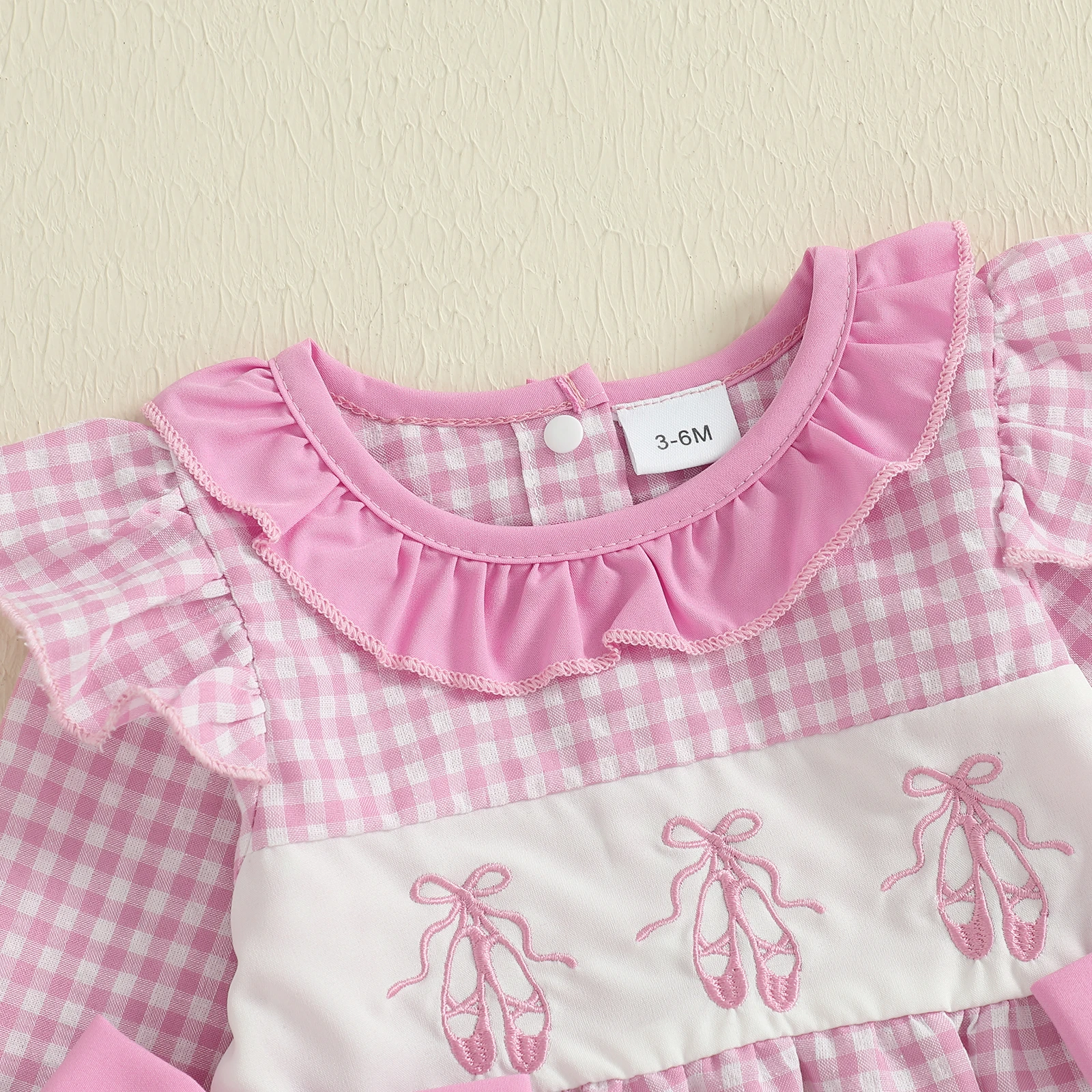 

Newborn Baby Girl Clothes Ruffle Long Sleeve Bow Toeshoe Embroidery Plaid Bubble 1Piece Romper Fall Winter Outfit