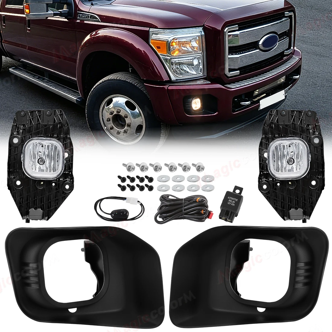 For Ford F250 F350 F450 2011 2012 2013 2014 2015 2016 Fog Light Assembly Front Driving Headlight With Wiring Cover Set DRL 12V