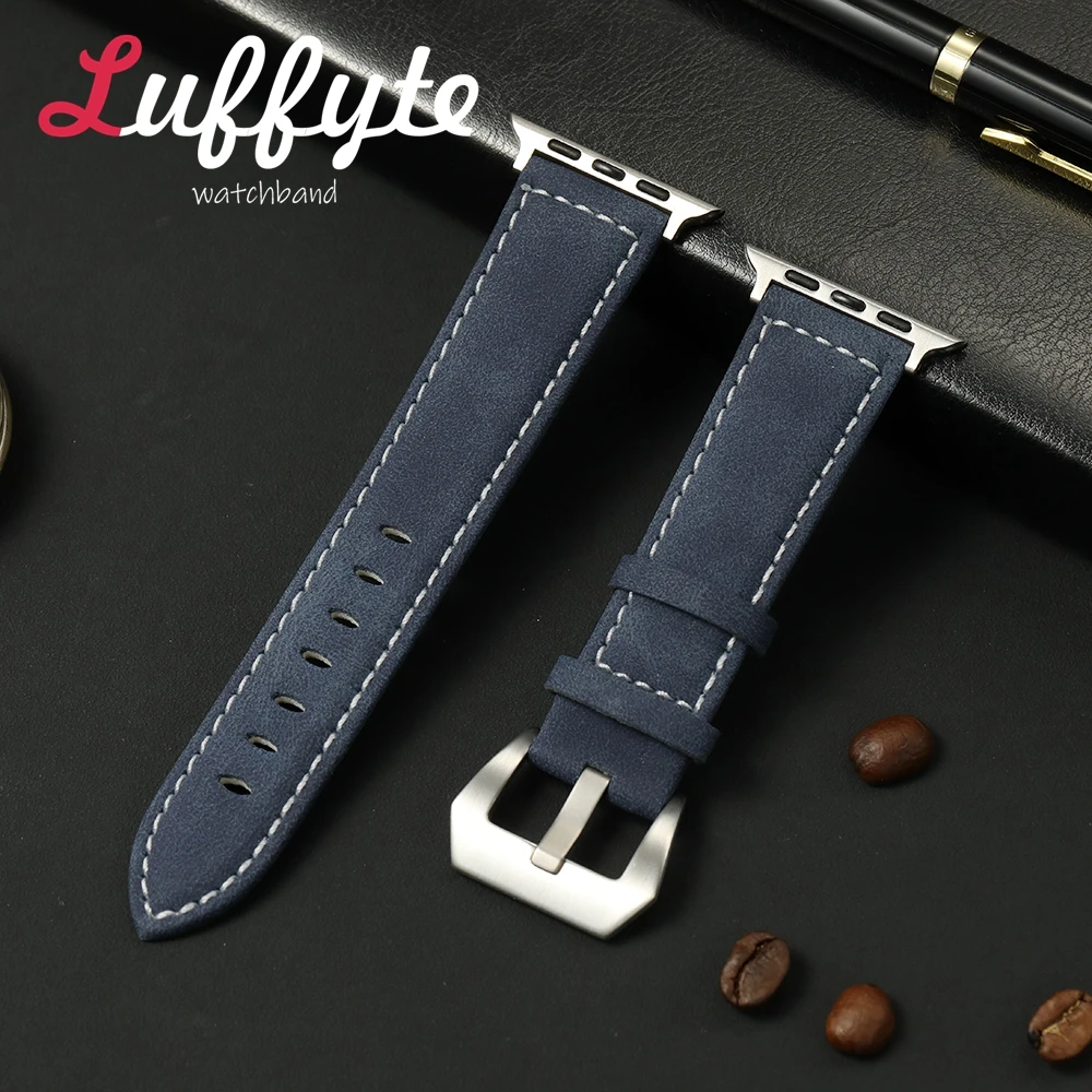 Frosted Texture PU Leather Strap for Apple Watch 1-11 Ultra SE 3 2 1 Men Wristwatch Band for Iwatch 38 40 41 42 44 45 46 49mm