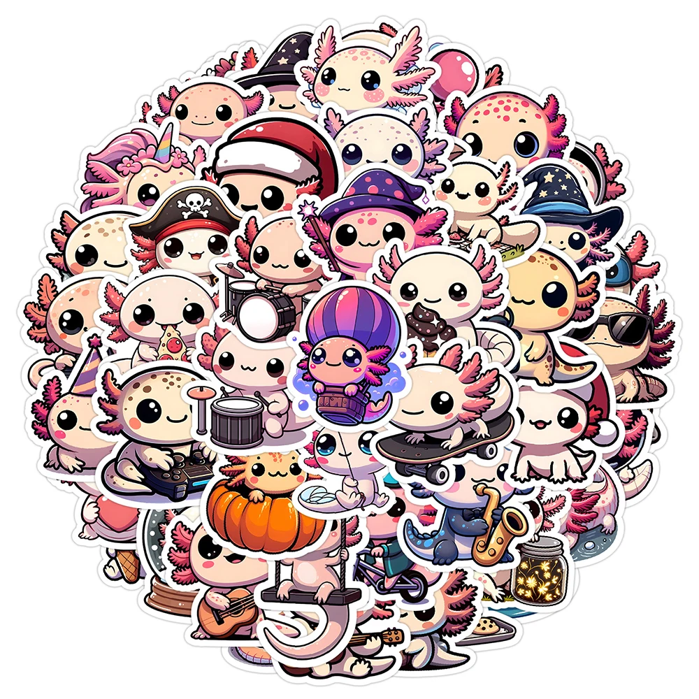 

10/30/50pcs Cute Axolotl Stickers Kawaii Cartoon Animal Decals Water Bottle Scrapbook Phone Diary Graffiti Sticker for Kids Toy