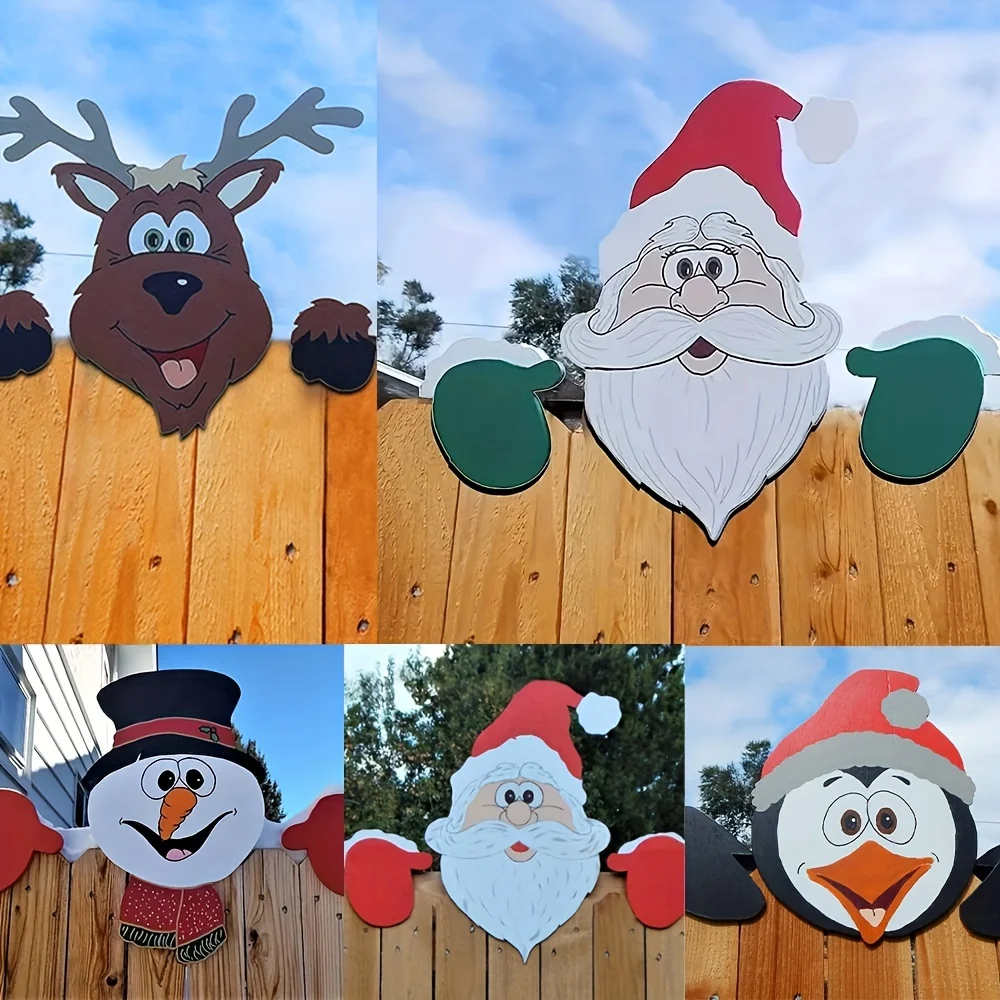1 Christmas fence decoration snowman reindeer penguin yard decoration indoor and outdoor garden yard decoration gift