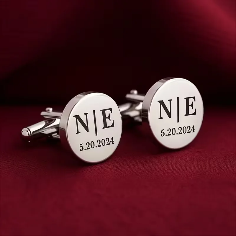 

Personalised Engraved Name Stainless Steel Round Men's Cufflinks Gift Custom Initials Groom Wedding Jewelry Accessories Gifts