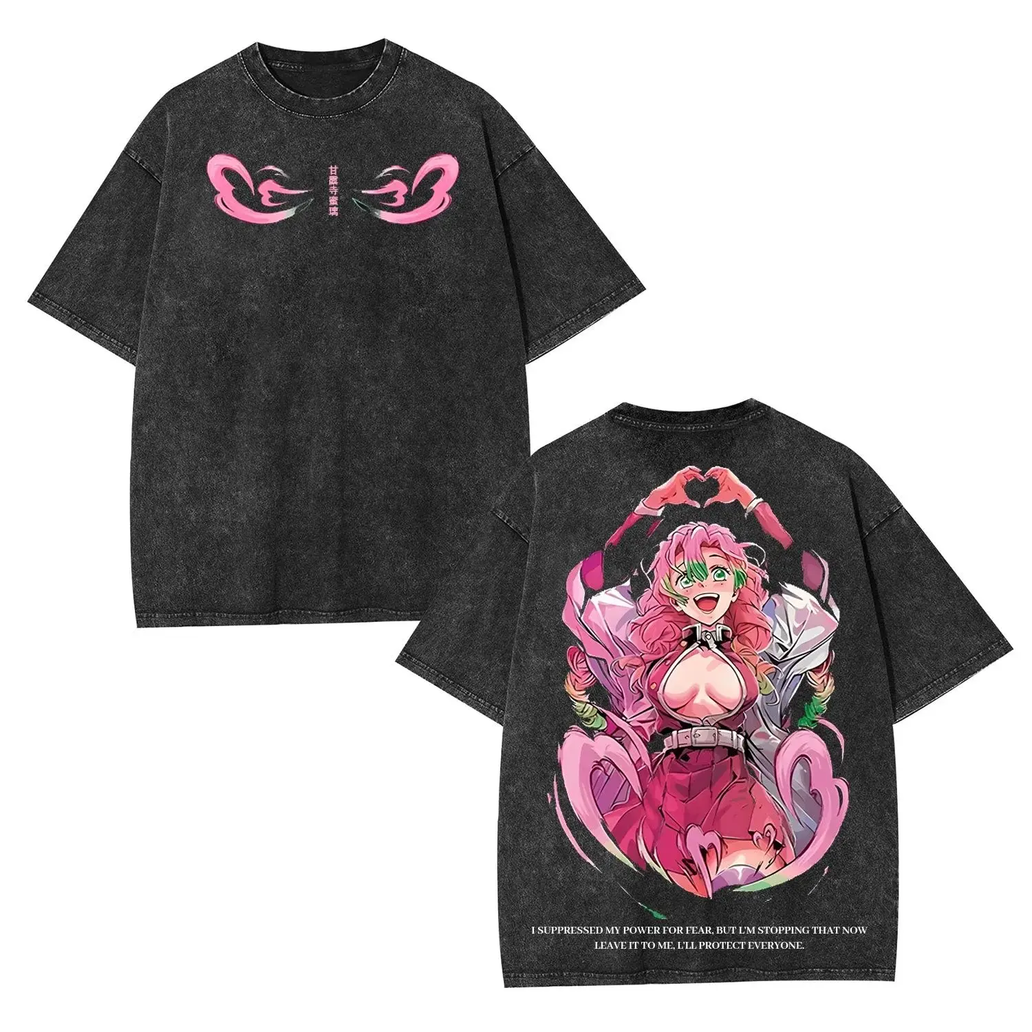 

Kanroji Mitsuri Anime Vintage Washed Graphic T-Shirt Man Demon Slayer Y2k Clothes Casual Women Short Sleeved Tee Tops Harajuku