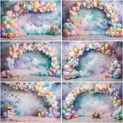 MOON.QG Arch Balloons Baby 1st Birthday Photo Zone Backdrop Floral Cloud Star Photo Background Custom Photography Shooting Props